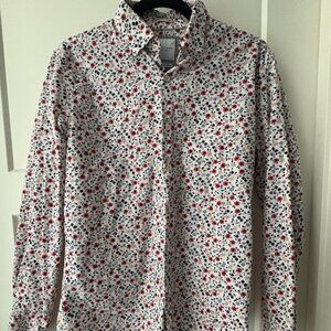 Cactus Man Ricky Singh Floral Button Up Shirt Long Sleeve M- White with Flowers